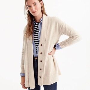 J Crew oatmeal colored oversized cashmere blend button up long cardigan size XS